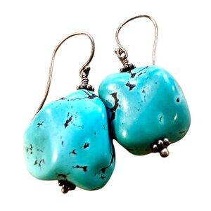 Turquoise Stone & Sterling Dangle Earrings